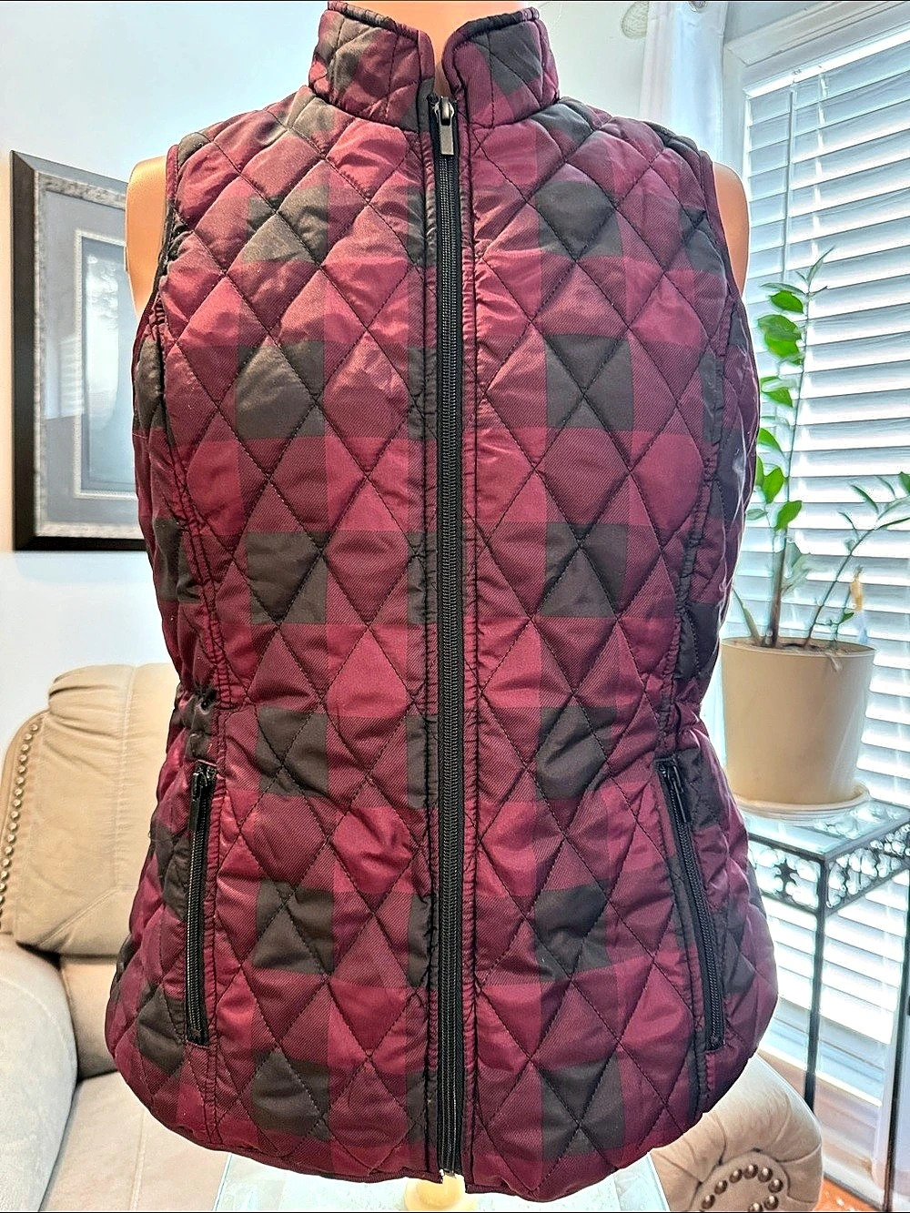 Quilted Zip Vest in Purple & Gray